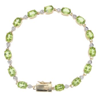 9ct Yellow Gold 0.10ct Diamond And Peridot Bracelet 7"