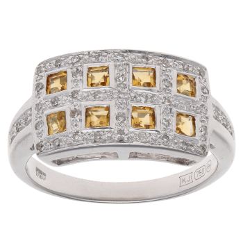 18ct White Gold 0.15ct Diamond And Citrine Cluster Ring