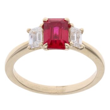 Lab Grown 9ct Yellow Gold 0.50ct Diamond And Created Ruby Ring