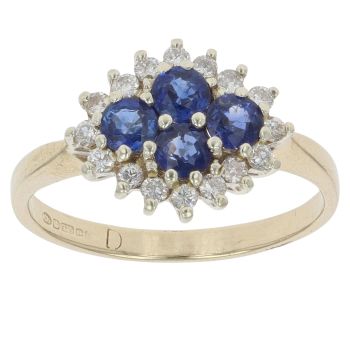 9ct Yellow Gold Cubic Zirconia and Sapphire Cluster Ring