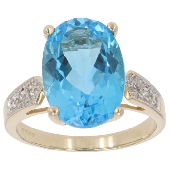 9ct Yellow Gold 0.05ct Diamond and Blue Topaz Solitaire Ring