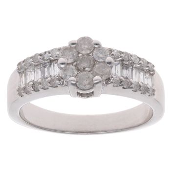 9ct White Gold 1.00ct Brilliant And Baguette Cut Diamond Cluster Ring