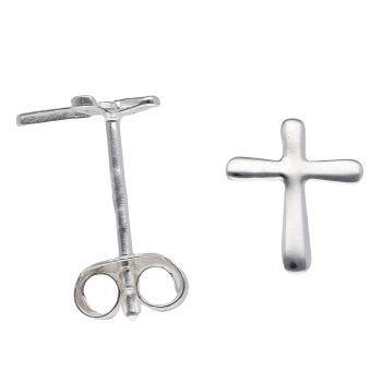 Silver Plain Cross Stud Earrings
