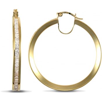 9ct Yellow Gold Channel Set Hoop Earrings