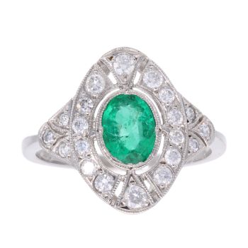 Platinum Emerald and 0.50ct Diamond Ring