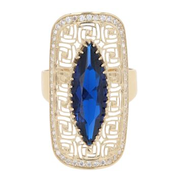 14ct Yellow Gold Blue Gemstone And Cubic Zirconia Ring