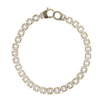 9ct Yellow and White Gold Fancy Brick Link Bracelet 8"