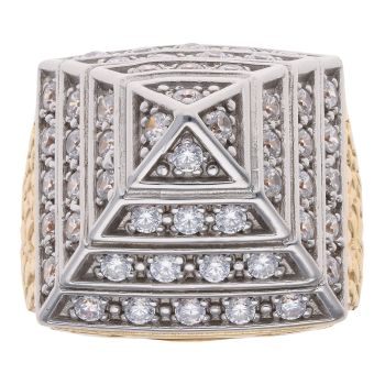 Silver Gold Plated Cubic Zirconia Pyramid Ring