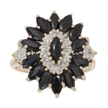 9ct Yellow Gold 0.05ct Diamond And Sapphire Cluster Ring