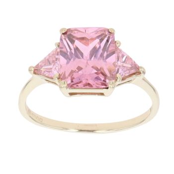 9ct Yellow Gold Pink Quartz Three Stone Ring