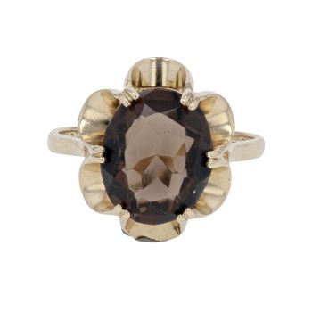 9ct Yellow Gold Single Stone Smoky Quartz Ring