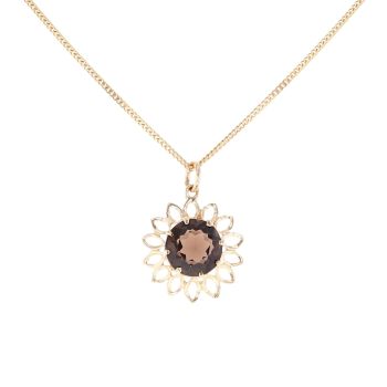 9ct Yellow Gold Smoky Quartz Pendant And Curb Chain 18"
