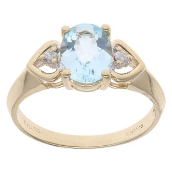 9ct Yellow Gold 0.05ct Diamond and Aquamarine Dress Ring