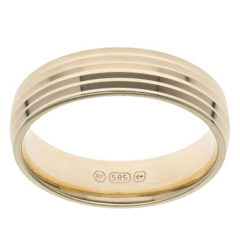 14ct Yellow Gold Striped 5mm Wedding Band