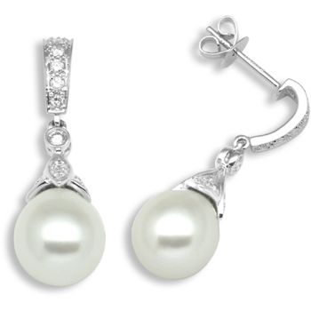 18 Carat White Gold 50pt Diamond & Pearl Drop Earrings