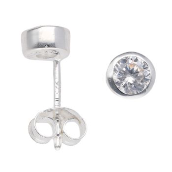 Silver Cubic Zirconia Bezel Set Stud Earrings