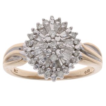 9ct Yellow Gold 0.50ct Brilliant And Baguette Cut Diamond Cluster Ring