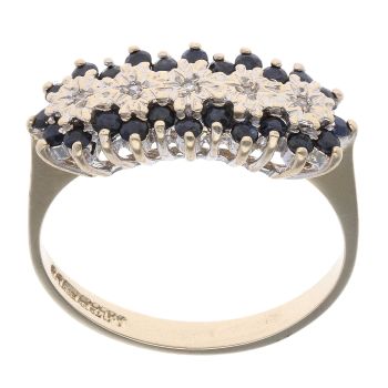 9ct Yellow Gold 0.05ct Diamond And Sapphire Cluster Ring