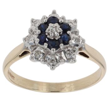 9ct Yellow Gold 0.05ct Diamond And Sapphire Cluster Ring
