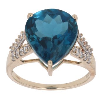 9ct Yellow Gold 0.30ct Diamond And Blue Topaz Ring