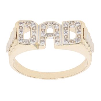 9ct Yellow And White Gold Cubic Zirconia Dad Ring