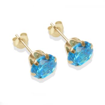 9ct yellow gold 7mm blue CZ stud Earrings
