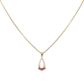 9ct Yellow Gold Garnet Three Stone Pendant and Chain 16"