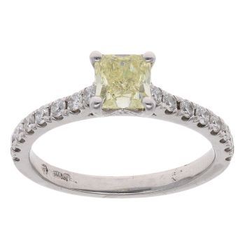 Platinum 0.85ct Princess Cut Yellow Diamond Solitaire Ring