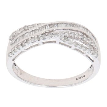 9ct White Gold 0.33ct Brilliant And Baguette Cut Diamond Crossover Ring