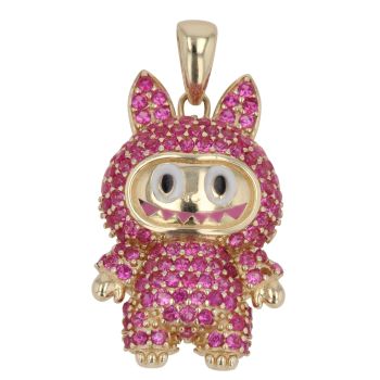 14ct Yellow Gold Pink Gemstone Bunny Pendant