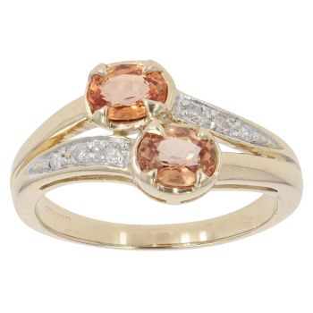 9ct Yellow Gold 0.05ct Diamond and Orange Gemstone Two Stone Ring