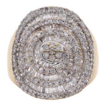 9ct Yellow Gold 1.75ct Brilliant And Baguette Cut Diamond Swirl Cluster Ring