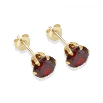 9ct yellow gold 6mm garnet CZ stud Earrings