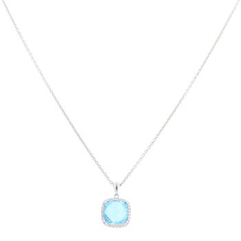 9ct White Gold 0.15ct Diamond And Blue Topaz Cluster Pendant And Chain 18"