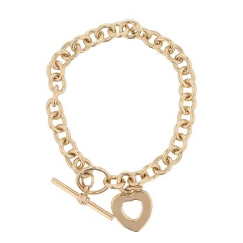 9ct Yellow Gold Heart And T-bar Charm Bracelet 8"