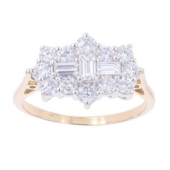 18ct Yellow Gold 2.00ct Diamond Cluster Ring