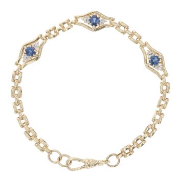 9ct Yellow Gold 0.15ct Diamond and Sapphire Cluster Bracelet 7.5"