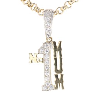 9ct Yellow Gold Cubic Zirconia No 1 Mum Pendant and Belcher Chain 20"