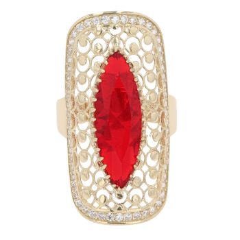 14ct Yellow Gold Red Gemstone And Cubic Zirconia Ring