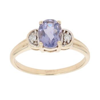 9ct Yellow Gold 0.05ct Diamond And Amethyst Dress Ring