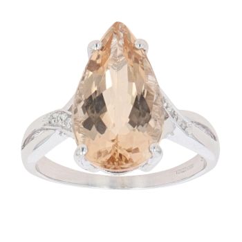 9ct White Gold 0.05ct Diamond And Orange Gemstone Ring