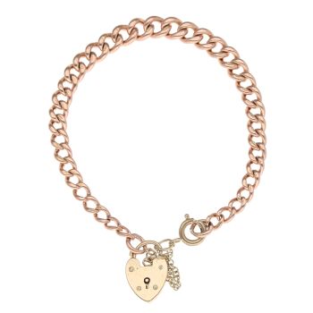 9ct Yellow Gold Heart Clasp Charm Bracelet 7.5"
