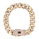 14ct Yellow Gold Monaco Classic Alternate Plain and Pave Lock Curb Bracelet 7"