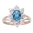 9ct Yellow Gold Blue Topaz And Cubic Zirconia Ring