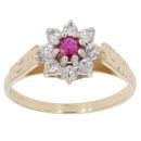 9ct Yellow Gold Cubic Zirconia and Ruby Cluster Ring