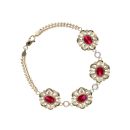 14ct Yellow Gold Red Gemstone Floral Bracelet 7.5"