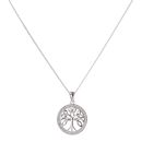 Silver Cubic Zirconia Tree of Life Pendant And Chain 18" By Icesia