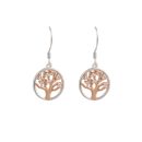 Sterling Silver And Rose Gold Plated Tree Of Life Drop Earrings