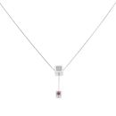 18ct White Gold 0.05ct Brilliant Cut Diamond And Ruby Cube Drop Pendant And Chain 16"