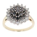 9ct Yellow Gold 0.75ct Brilliant Cut Black And Colourless Diamond Cluster Ring